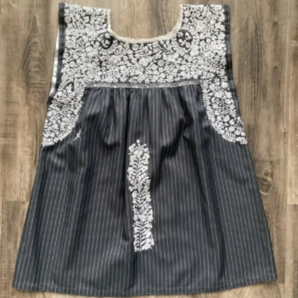 Mi Golondrina Flores Short Dress/ Tunic Grey Size Medium